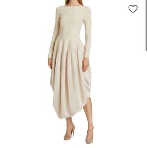 !!SOLD!!—SIMKHAI Angela Asymmetric Long-Sleeve Combo Midi-Dress